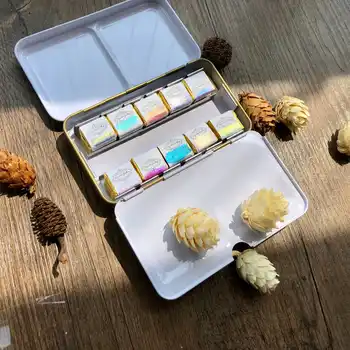 

10 Colors Pearl Color Solid Watercolor With Golden Iron Box Paint Diy Aquarela Handmade Special Color Acuarela School Art Supply
