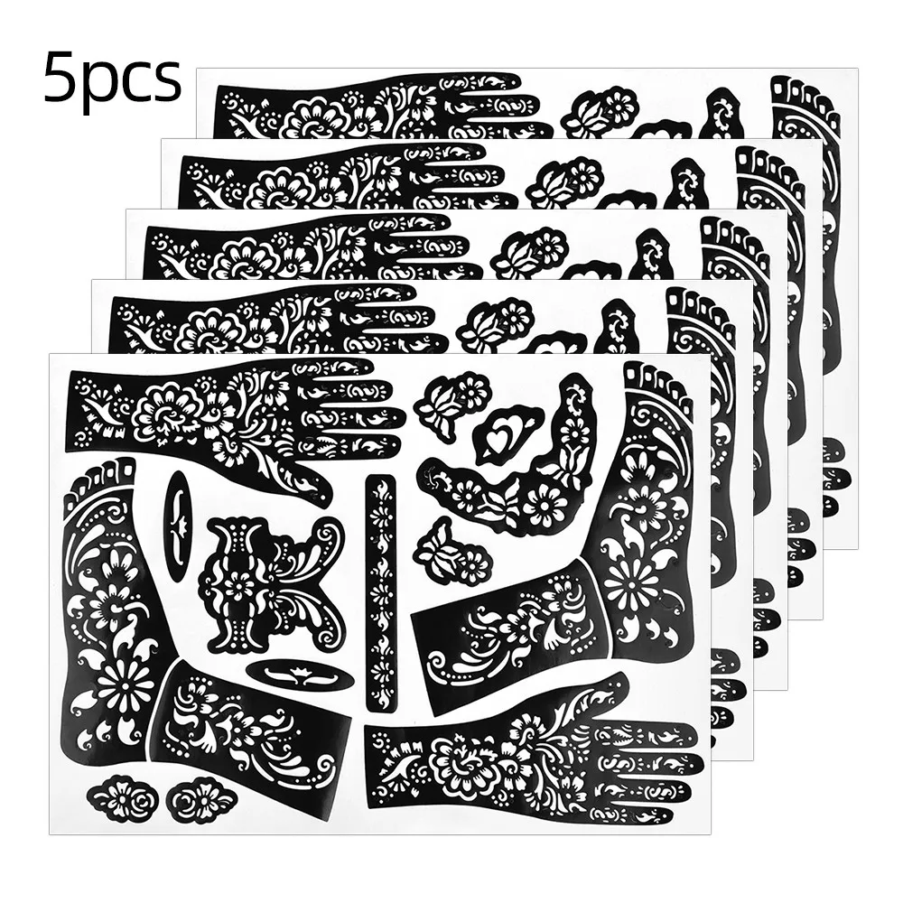 5 Sheets Henna Tattoo Hollow Templates Hands Feet Leg Arm Airbrushing Tattooing Template Temporary Stickers Body Painting Aliexpress Beauty Health