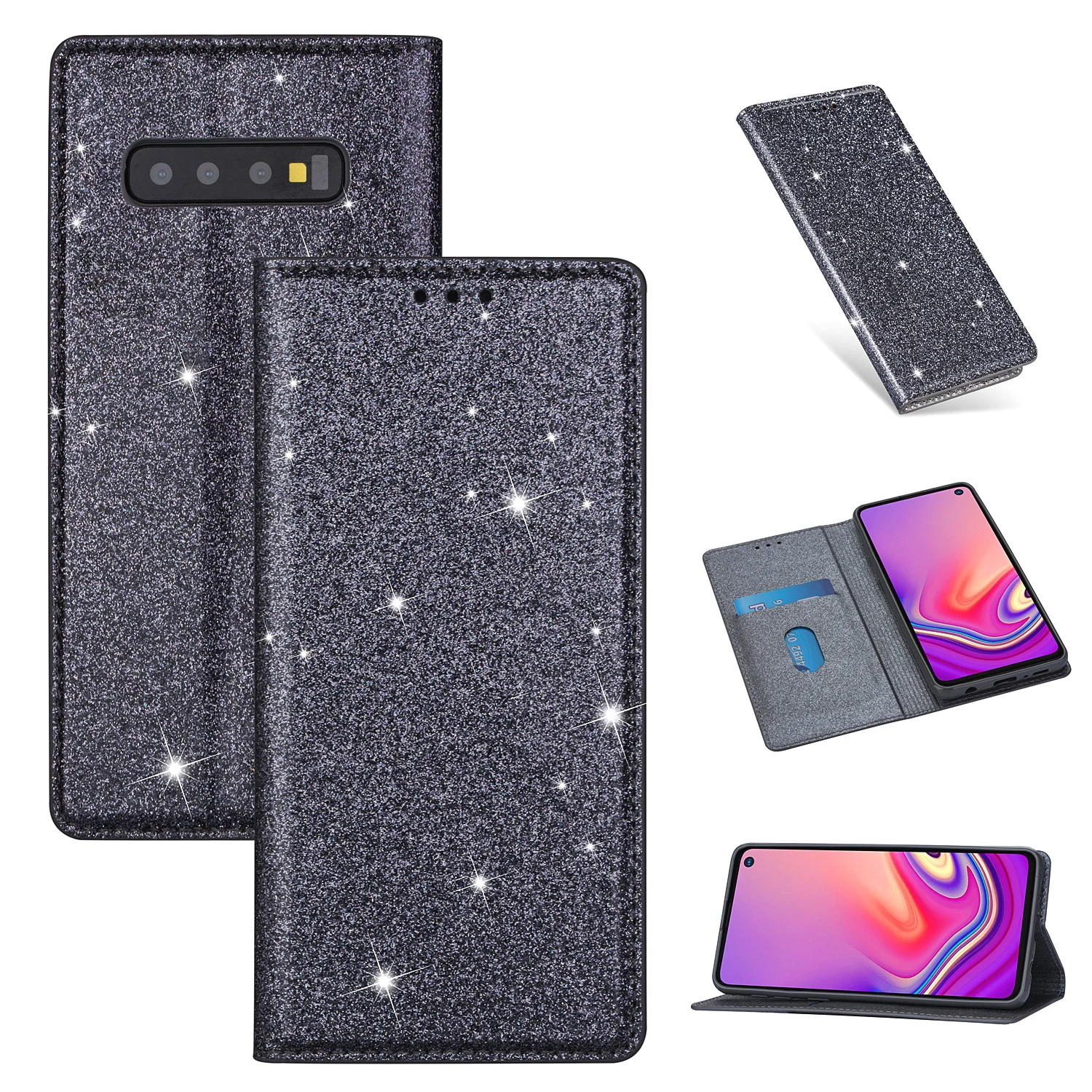 Чехол сверкающий с блестками для samsung Galaxy S10e Note 10 8 9 S10 S9 S8 Plus S7 Edge S6 кожаный флип-слот для карт чехол-кошелек
