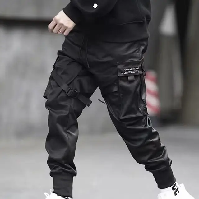 Hip Hop Boy Multi-pocket Elastic Waist Design Punk Casual Trousers Jogger Harem Pant Men Street wear Male Dancing Black Pant 1