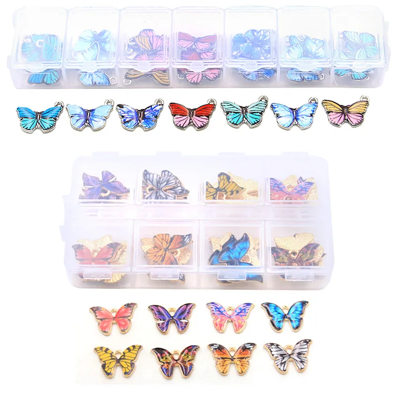 

1 Set 2 Styles Animal Printed Butterfly Charm KC Gold Drop Oil Pendant With Box Material For DIY Jewelry Earring Bracelet Making