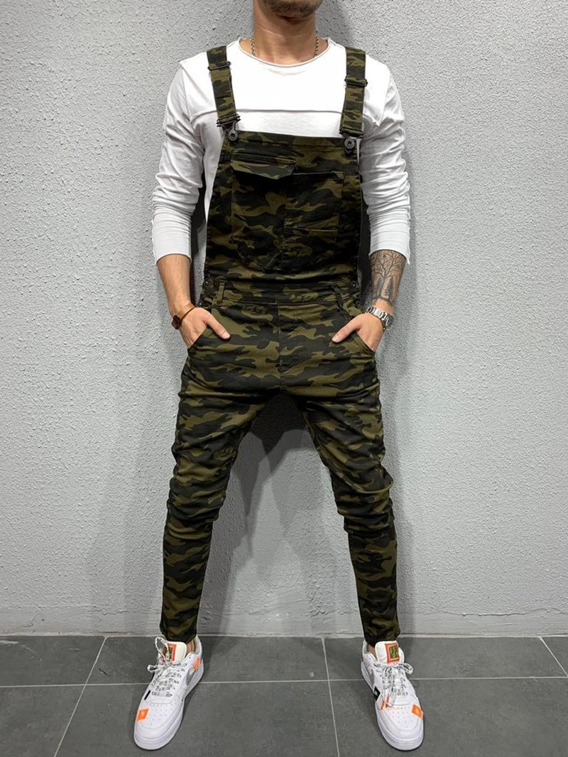 Camo CYSINCOS, модные мужские джинсовые комбинезоны, Hi Street, потертые, джинсовые комбинезоны,, Мужские штаны на подтяжках, размер S-XXXL - Цвет: Camo