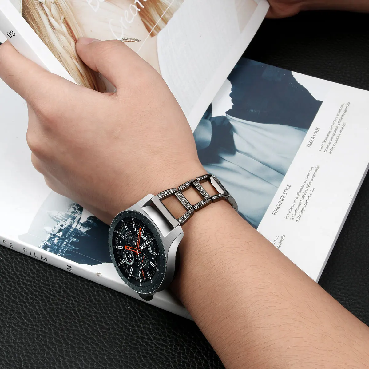 Для samsung Galaxy Watch Band 46 мм инкрустированный алмазами Металл Нержавеющая сталь цепной женский сменный ремешок для часов 46 мм розовое золото