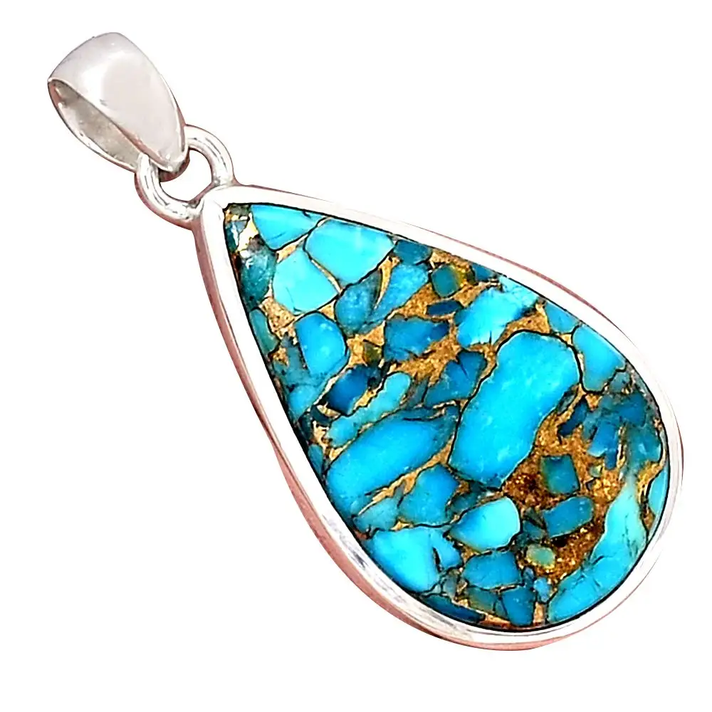 

Genuine BLUE COPPER TURQUOISE Pendant 925 Sterling Silver, 41 mm, AP6533