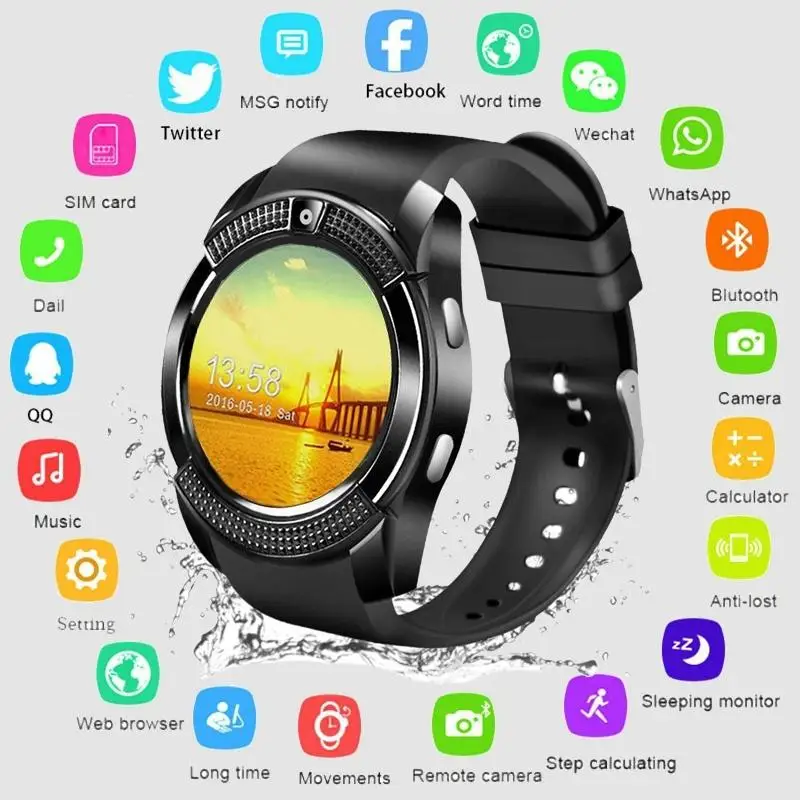 Смарт-часы V8 мужские спортивные часы с Bluetooth женские Дамские умные часы Rel gio с камерой слотом для sim-карты Android телефон PK DZ09 Y1 A1