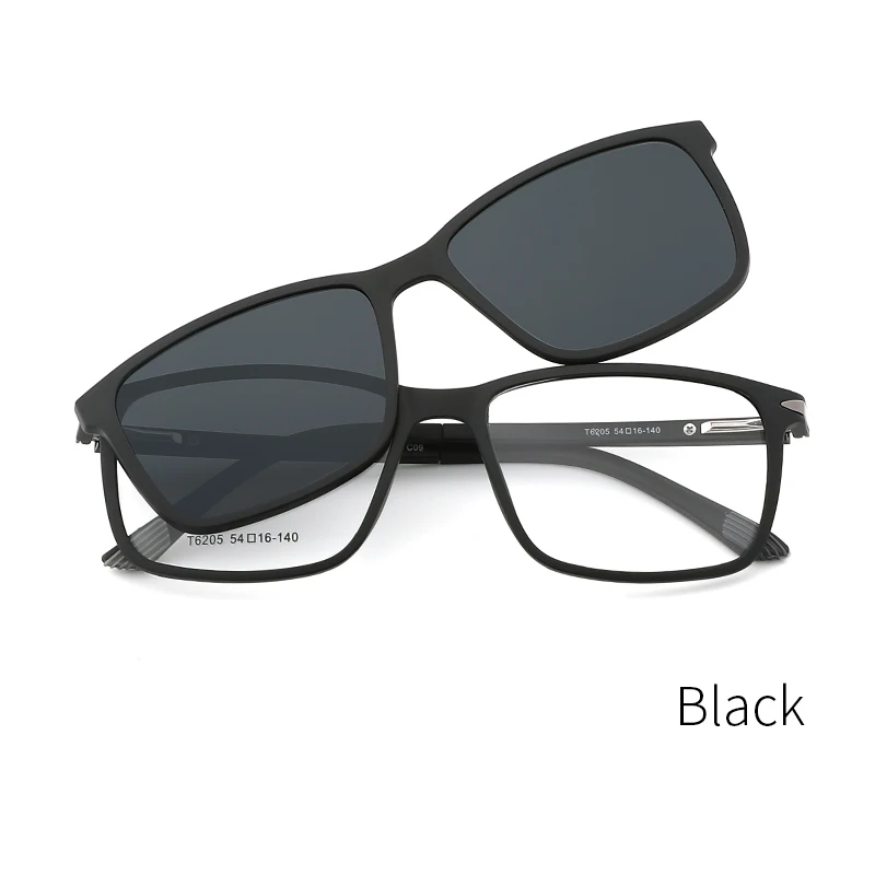 TR90, прозрачные поляризационные солнцезащитные очки для мужчин и женщин, квадратная Магнитная оправа для очков с зажимом,, дизайн# T6205 - Цвет оправы: T6205 Black