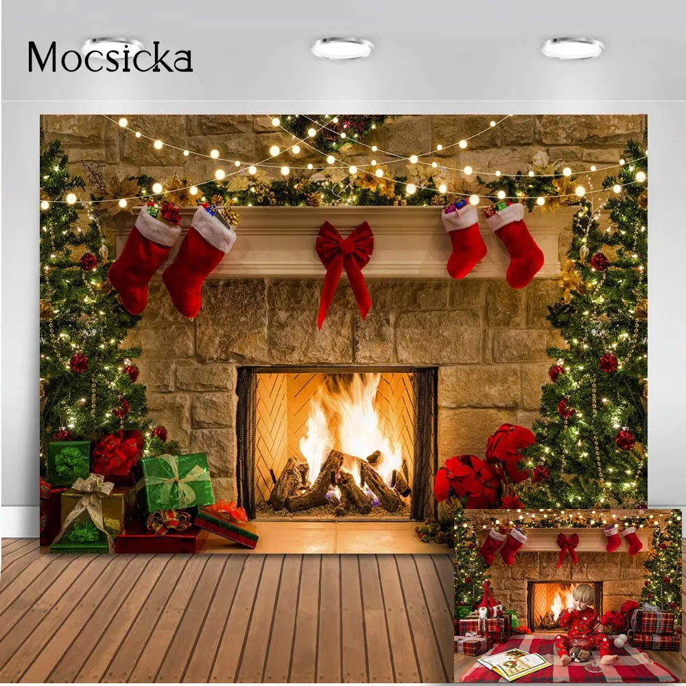 Фон для фотосъемки Mocsicka Рождественский камин кирпичная стена фон фотобудки