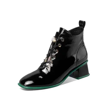 

Elegant cow leather Office Lady Boots 3cm low heels Shoes Woman boots square Toe Ankle Boots 2020 Winter Newest Casual shoes