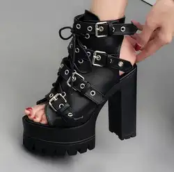 Bonjean/Новые летние женские ботинки на очень высоком каблуке обувь на платформе с открытым носком на толстом каблуке шипованые сандалии с