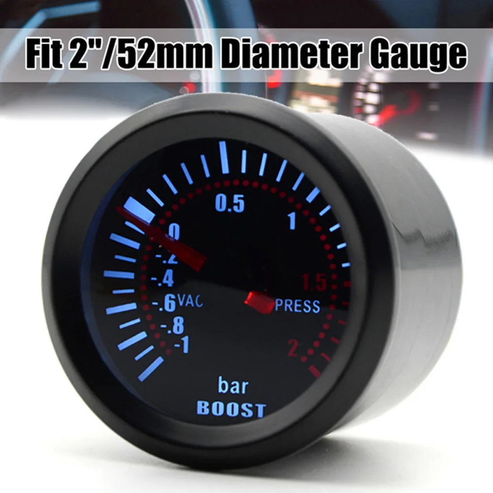 LED Booster Instrument,Pointer 52mm/2in Turbo Boost Gauge Universal Smoke Lens LED Bar Meter Car Accessory 