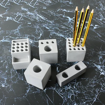 

Cement pen holder Nordic office table ornament fair faced concrete multi-functional pen insert exhibition stand flower