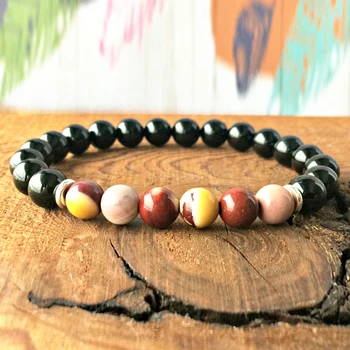 

Wholesale AAA Black Tourmaline Mookaite Jaspers Bracelet 8 mm Natural Stone Beaded Bracelet Personal Power Protection Bracelet