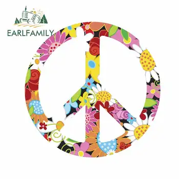 

EARLFAMILY 13cm x 13cm For Colorful Hippie Chick Peace Sign Motorcycle Car Stickers DIY Decal Occlusion Scratch Car Accessories