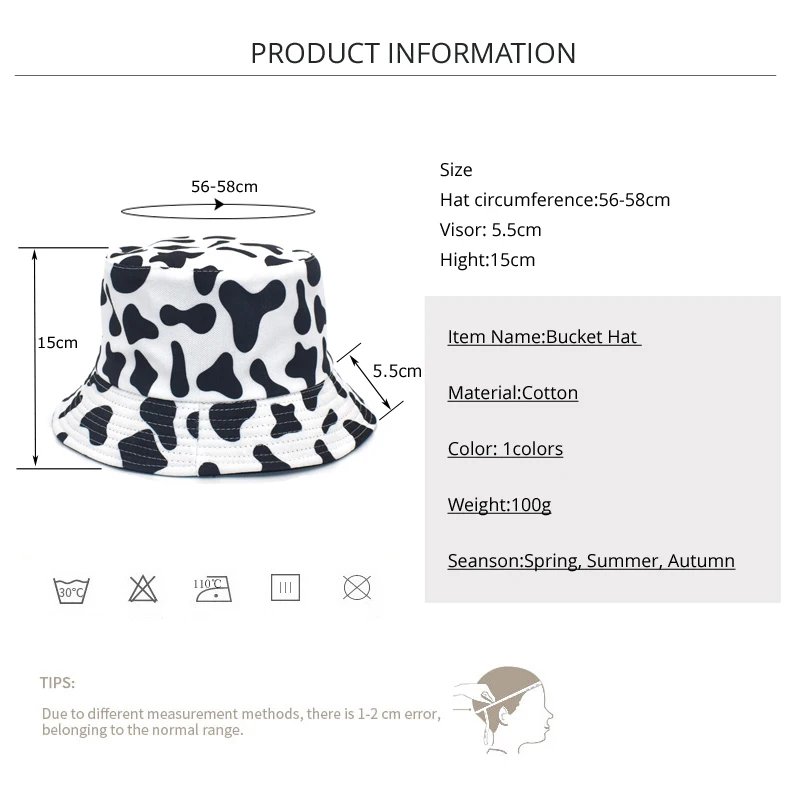 FUODRAO New Fashion Pink Panama Reversible Black White Cow Pattern Bucket Hats Fisherman Caps For Women Gorras Summer M111
