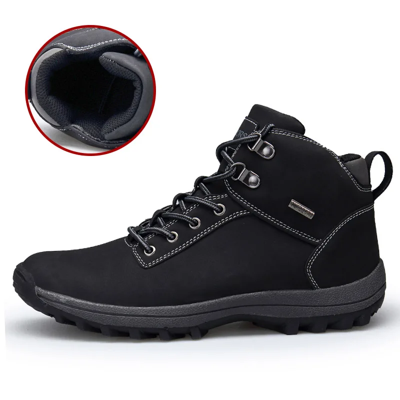 Зимние ботинки, размеры 39-47 мужская Осенняя кожаная обувь с мехом, плюш, Повседневная теплая Высококачественная Мужская зимняя обувь# XW572 - Цвет: black