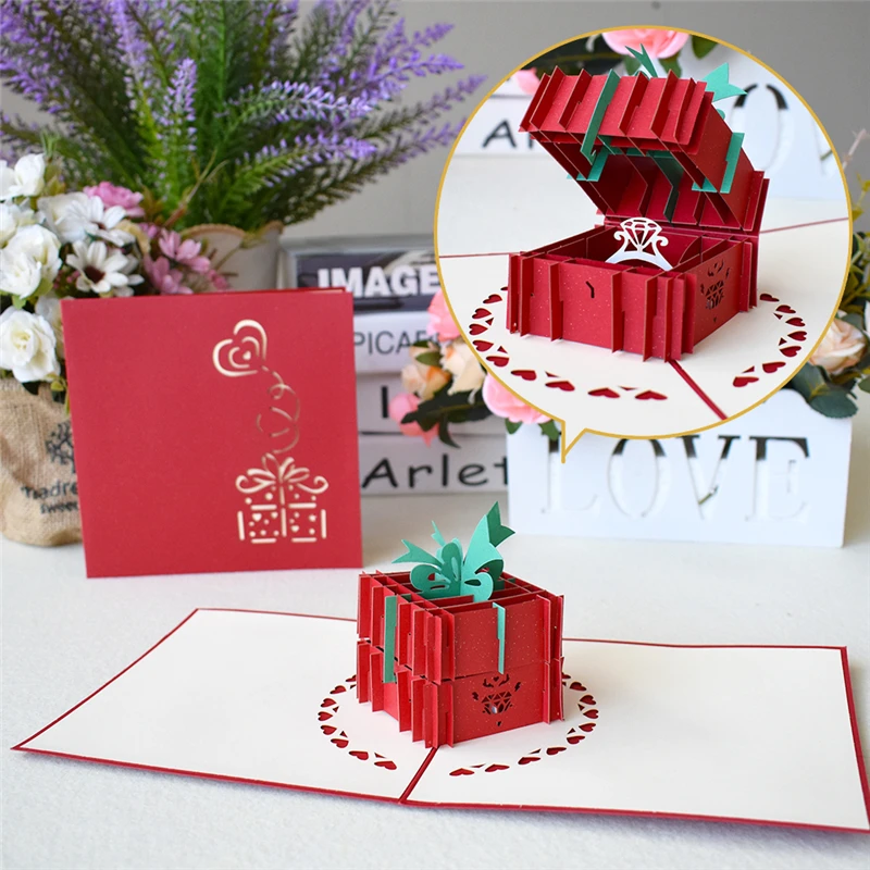Love 3D Pop UP Cards Valentines Day Gift Postcard with Envelope Stickers Wedding Invitation Greeting Cards Anniversary for Her