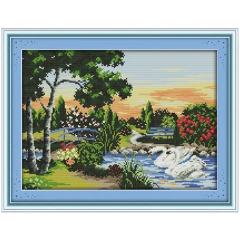 

Swan Lake scenery painting counted 11CT 14CT DIY kit Chinese wholesale Cross Stitch embroidery needlework Sets home decor