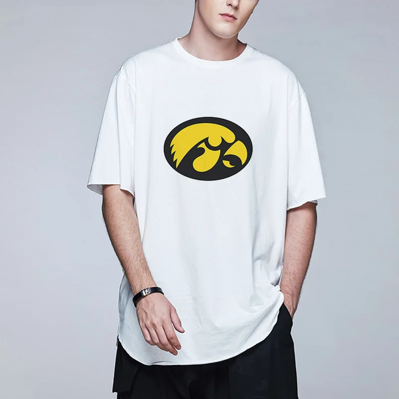 MOUNTSHARP for Iowa Hawkeyes Pattern Summer T Shirt Men Casual Short Sleeve Homme Harajuku Tops White Cotton Clothes |