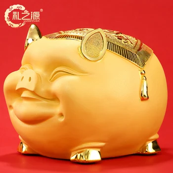 

Resin Golden Bank Safe Money Box Pig Coin Money Saving Box Bank Lucky Cute Pig Creative Adults Alcancia Save Money Box ED50MB
