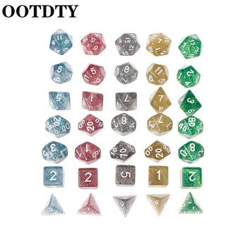 

OOTDTY 7Pcs Twinkling Polyhedral Dice For Dragon Pathfinder D20 D12 2xD10 D8 D6 D4 Polyhedral Game Dices