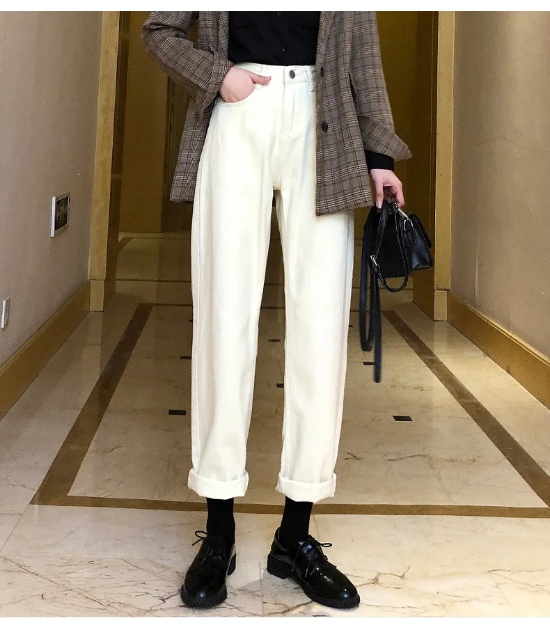 Streamgirl Womens Boyfriend Jeans For Women High Waist Loose Autumn Denim Pants Women Black Vintage Mom Jeans High Waist Beige