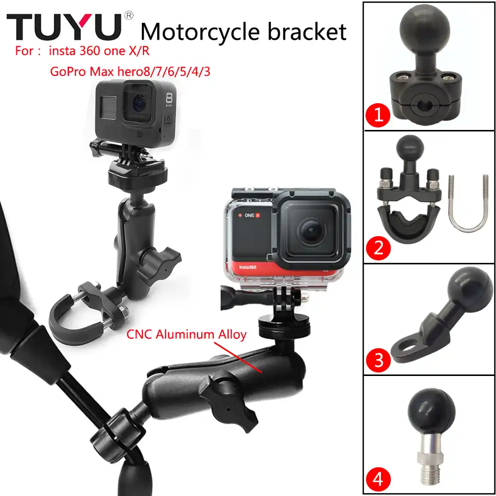 Tuyu For Insta 360 Motorcycle Handlebar Holder Insta360 One X R Rear Mirror Ram Mount For Go Pro Max Panoramic Camera Accessory Sports Camcorder Cases Aliexpress