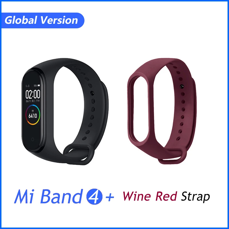 Add Winered Strap Xiaomi mi смарт-браслет 4 глобальной версии фитнес-браслет mi Band band 4 Частота сердечных сокращений 3 цвета экран Smartband - Цвет: Add Winered Strap