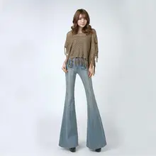 Европейский модный тренд, женские облегающие джинсы с высокой талией, большие размеры, расклешенные джинсы, женские ботинки, Широкие джинсовые брюки