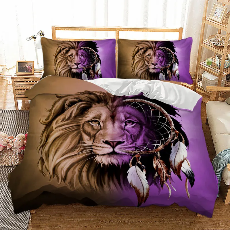 

3D Lion dreamcatchers Bedding Set Lightweight Microfiber Duvet Cover Pillowcases Wolf Bedclothes Home Textiles 2/3pcs dropship