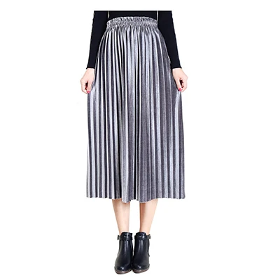 6 Plus Size Winter Skinny Large Swing Long Pleated Skirts Midi Saia Elastic Waist Velvet Skirts Women Winter Long Pleated Skirt - Цвет: 6