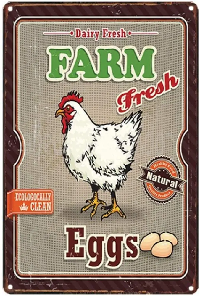 

Natural Farm Fresh Eggs Farm Kitchen Thick Tinplate Retro Metal Tin Sign Plaque Poster Wall Decor Art Shabby Chic Gift