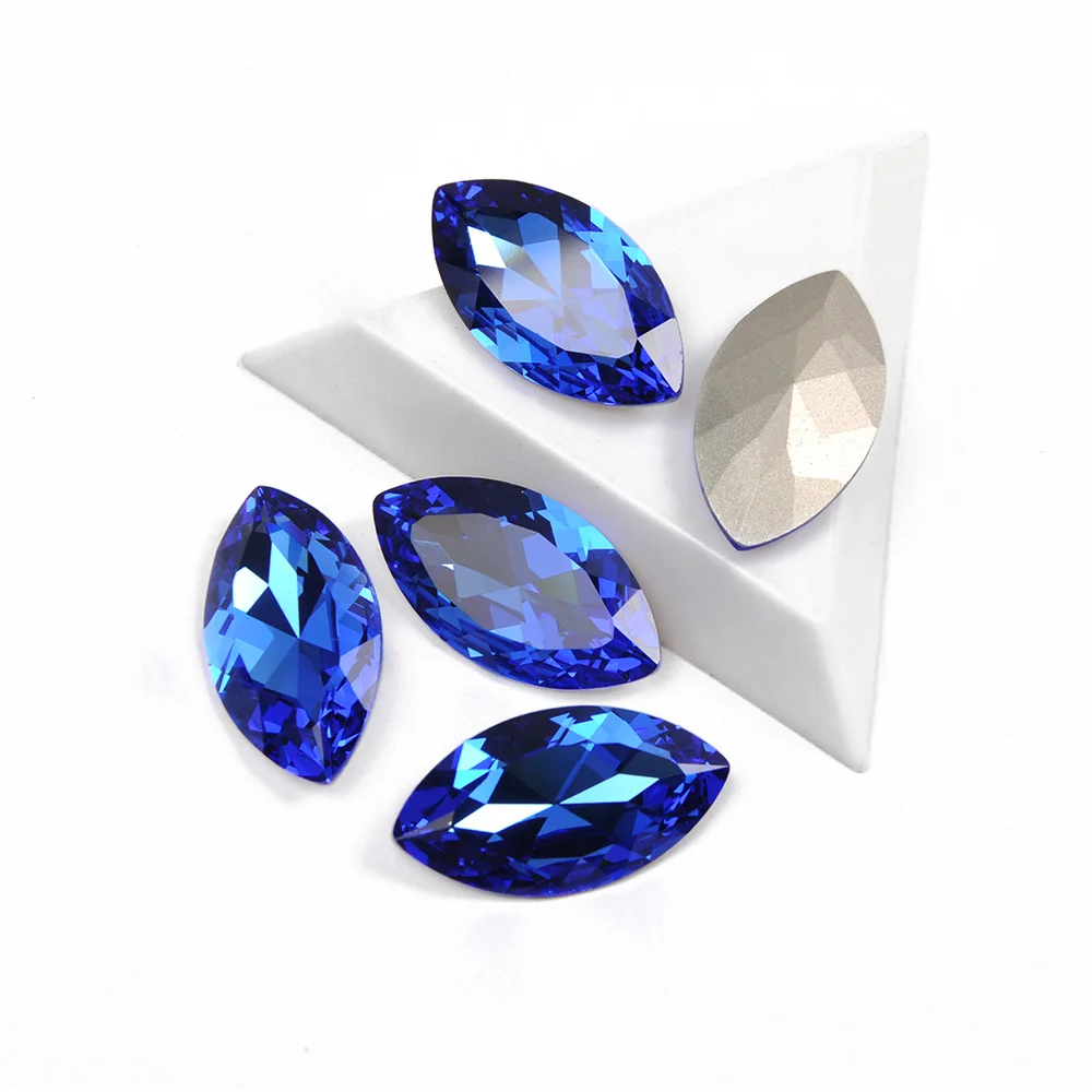 

YANRUO 4227 Best Quality Glitter Material Glass Sapphire Color Navette Shaped Shiny Rhinestones For 3D DIY Nail Art Decorations