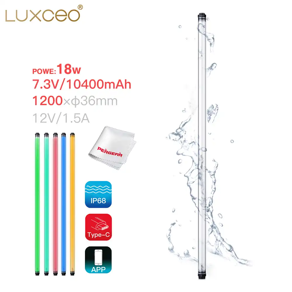 Luxceo P120 Wasserdichte Rgb Led Video Licht Zauberstab 120cm Ip68 Cri 95 Mit Gebaut In Batterie Fernbedienung Fur Fotografen Fotolampen Aliexpress