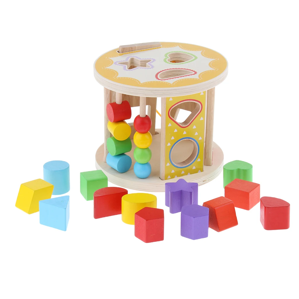 13 SHAPE SORTER 6 Colors Rolling Wooden Toy / Gift Blocks Baby Toddle