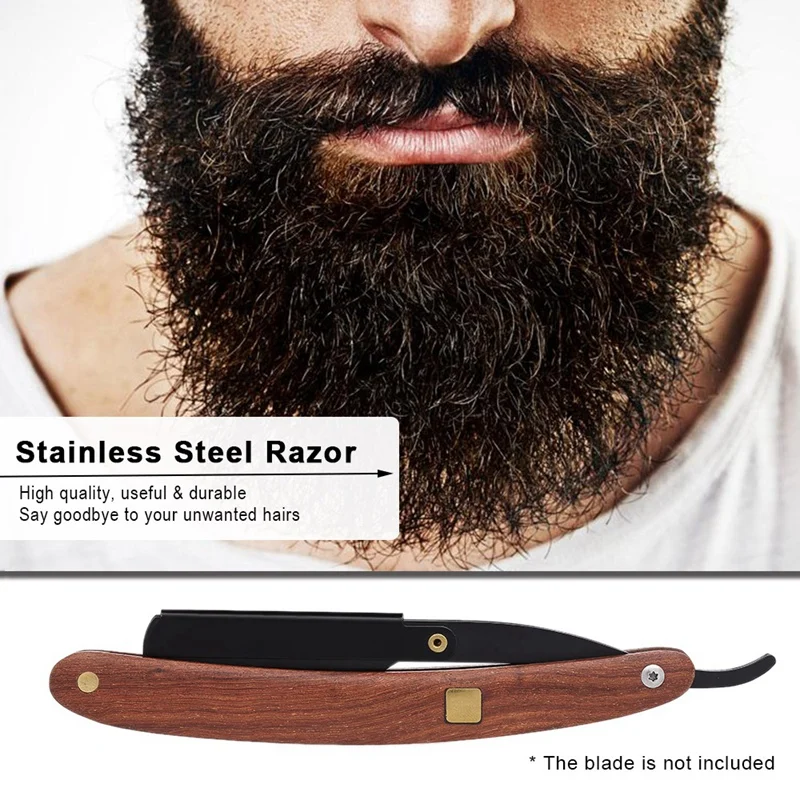 Stainless Steel Straight Edge Razor Folding Shaver Knife Barber Razor Wooden Handle Facial Hair Eyebrow Beard Shave Shaving Tool