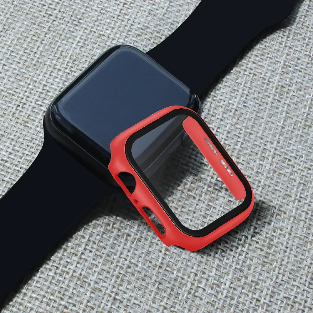 Полный защитный чехол для Apple Watch Series 5 4 3 2, Жесткий Чехол-бампер из поликарбоната, защитная пленка из закаленного стекла для iWatch