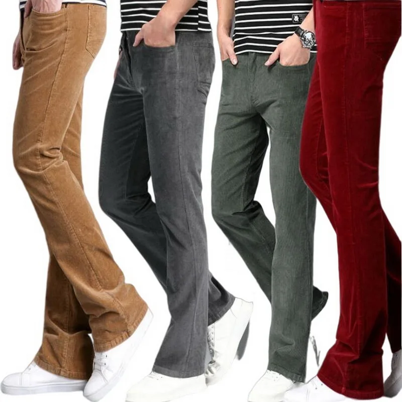 Men Flared Trousers Corduroy Boot Cut Trousers Bell Bottom Pants Casual Flare Pants Corduroy