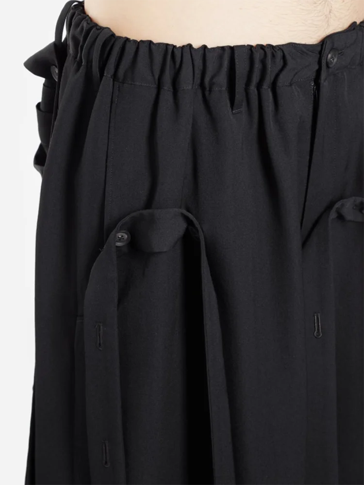 Men's Shorts Summer New Elastic Waist Multi-Button Multi-Ribbon Design Relaxed Leisure Youth Urban Trend Large Size Shorts