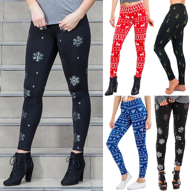 Christmas Legging Pants Womens Female Printed Casual Slim Fitness Leggin Pants Winter Skinny Elastic High Waist Leggings