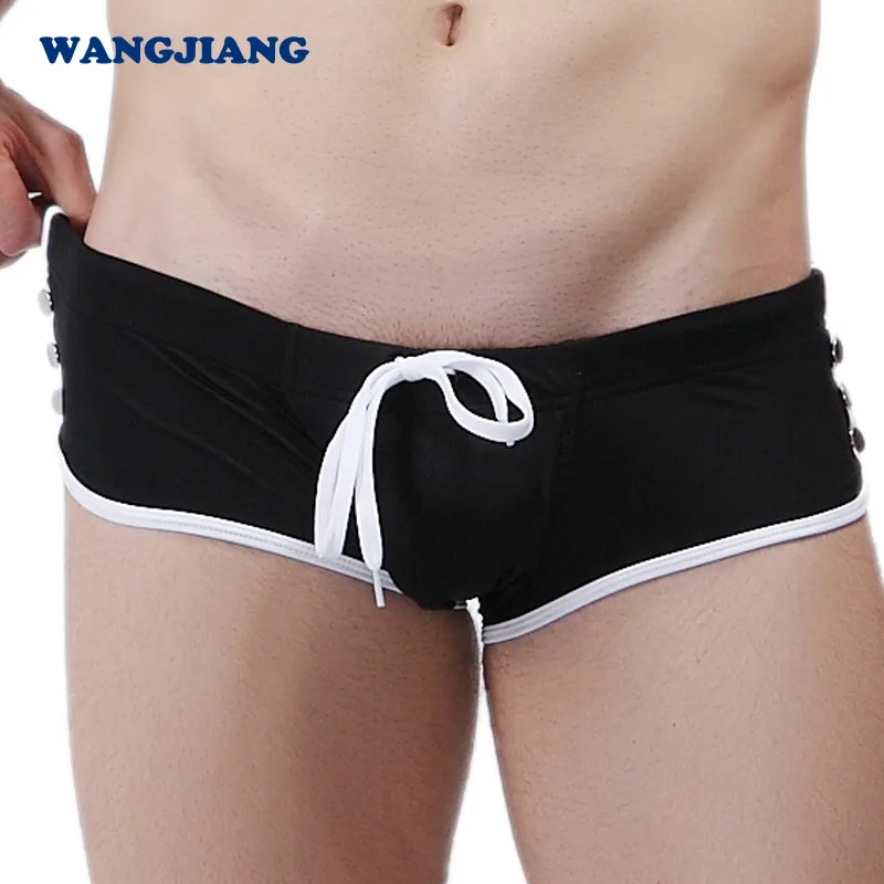 Men Swimsuit Sexy Swimwear Trunks Nylon Swimming Briefs Gay Low Waist Bathing Suit Short Beach Wear Surf Solid Fashion Boxers - Цвет: Black