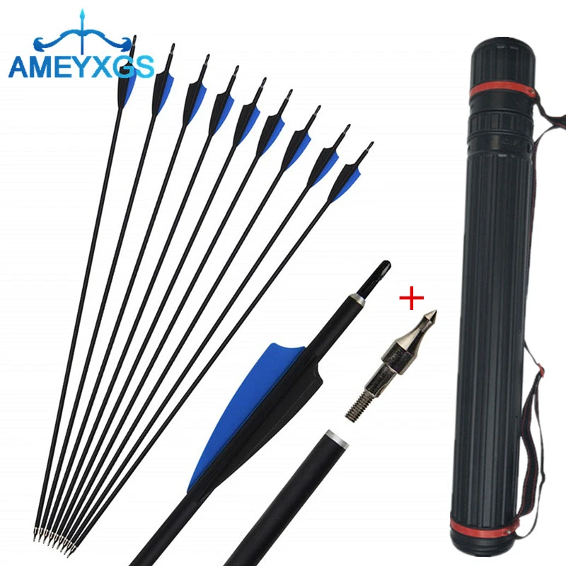 

12pcs 30" Archery Carbon Arrows Spine 500 Carbon Arrow Replaceable Broadhead With Arrow Quiver For Hunting Shooting Accessories