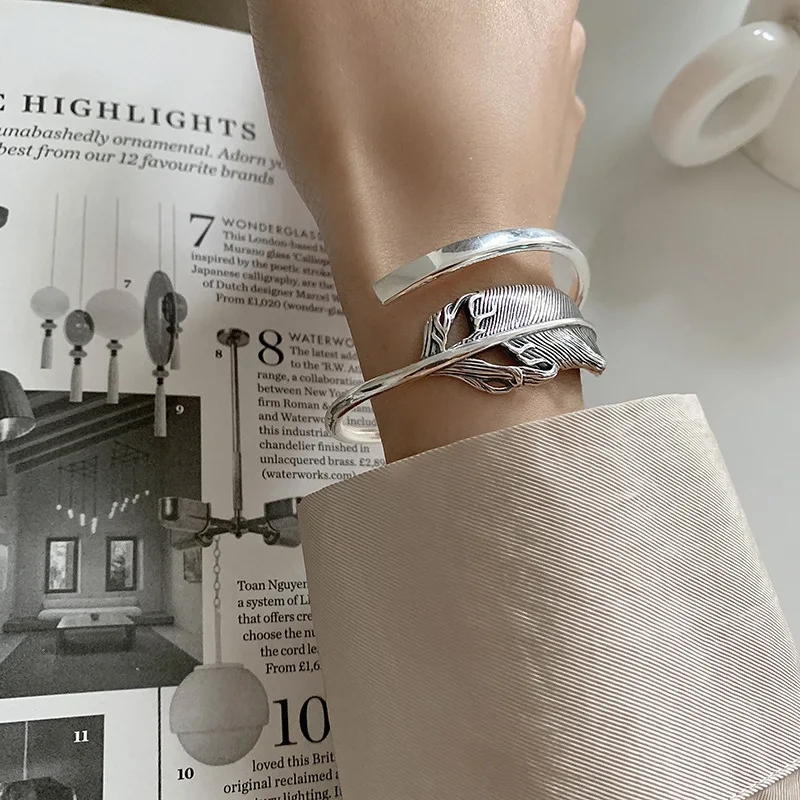 Bangle Bracelet Foxanry Stamp Bracelet for Women Summer Trendy Creative Vintage Feather Adjustable Jewelry Party Gifts