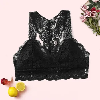

Women Fashion Wireless Bra Padded Bralette Deep V Lace Bras Summer Crop Top Embroidery Floral Tank Top S-3XL Hot Sale #W