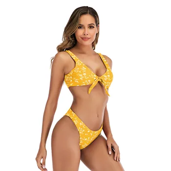 

2020 Sexy Bikini Split Swimsuit Chest Bow Bikini European and American Swimsuit