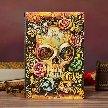 

Retro PU Anaglyph 3D Notebook A5 Hardcopy Handmade Skull Halloween Gift Souvenirs Diary Planner