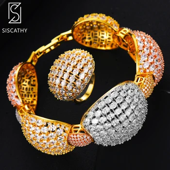 

GODKI Wide Luxury Noble Bangle Ring Jewelry Sets For Women Wedding Shiny Cubic Zirconia Crystal CZ aretes de mujer modernos 2020