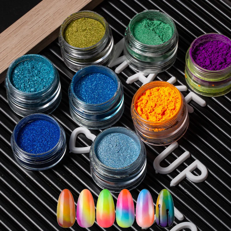 6 Box Neon Pigment Powder Nail Fluorescence Gradient Glitter Summer Shinny Dust Ombre DIY Nail Art Decor Manicure