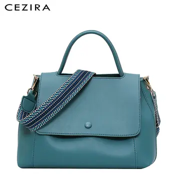 

CEZIRA Casual Large PU Leather Handbag For Women Fashion Wide Strap Shoulder Flap Bag Female Top-handle Daily Hobo Crossbody Bag