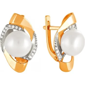 

Примаэксклюзив earrings with pearls and cubic zirconia in red gold