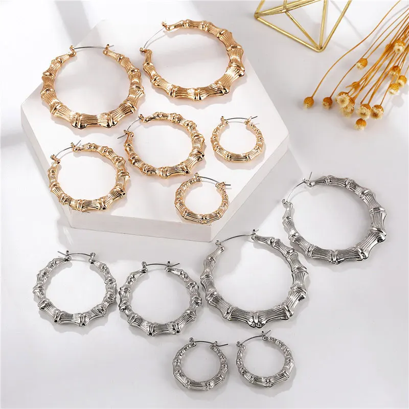

Canner Sliver/Gold Color Big Bamboo Circle Hoop Earrings For Women Hip-hop Large Celebrity Earrings Fashion Jewelry Wholesale
